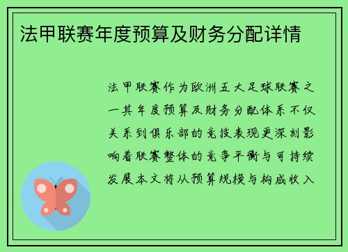 法甲联赛年度预算及财务分配详情
