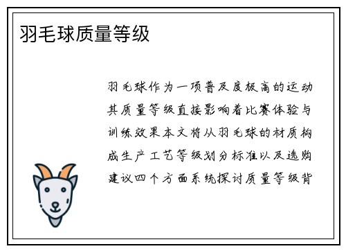 羽毛球质量等级